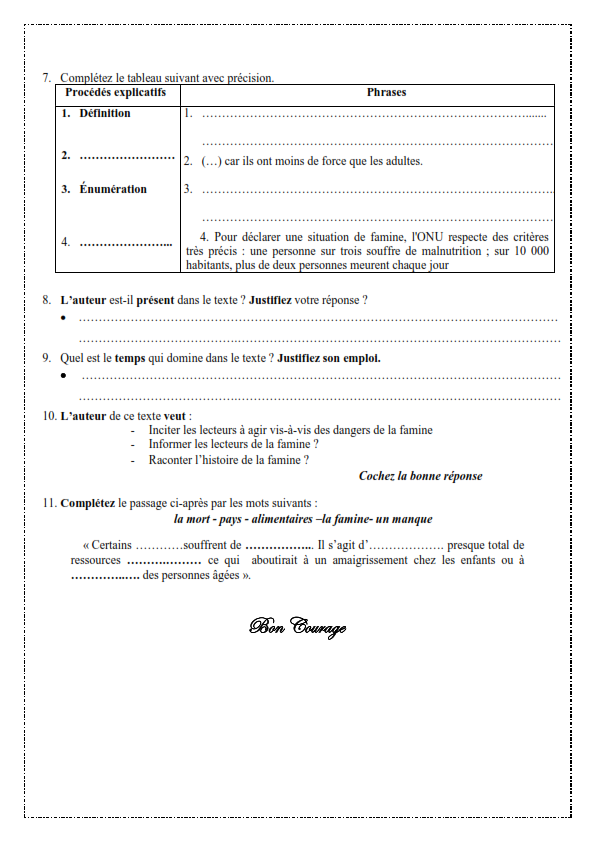 اختبارات الفصل الأول في مادة اللغة الفرنسية السنة الأولى ثانوي أدبي - الموضوع 05