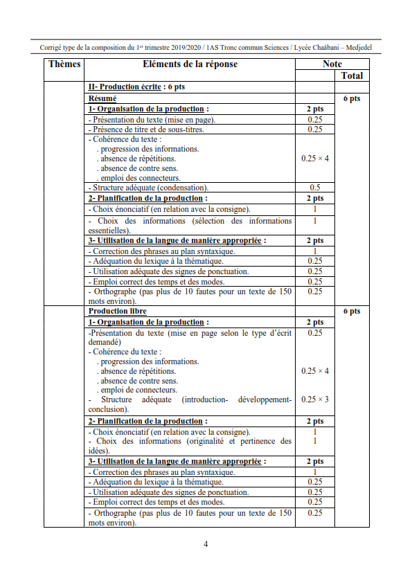 اختبارات الفصل الأول في مادة اللغة الفرنسية السنة الأولى ثانوي علمي مع الحل - الموضوع 07