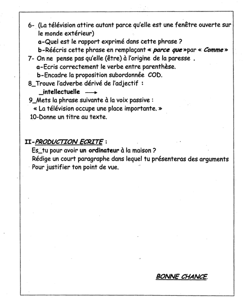 اختبار الفصل الثالث في اللغة الفرنسية السنة الرابعة متوسط | الموضوع 13